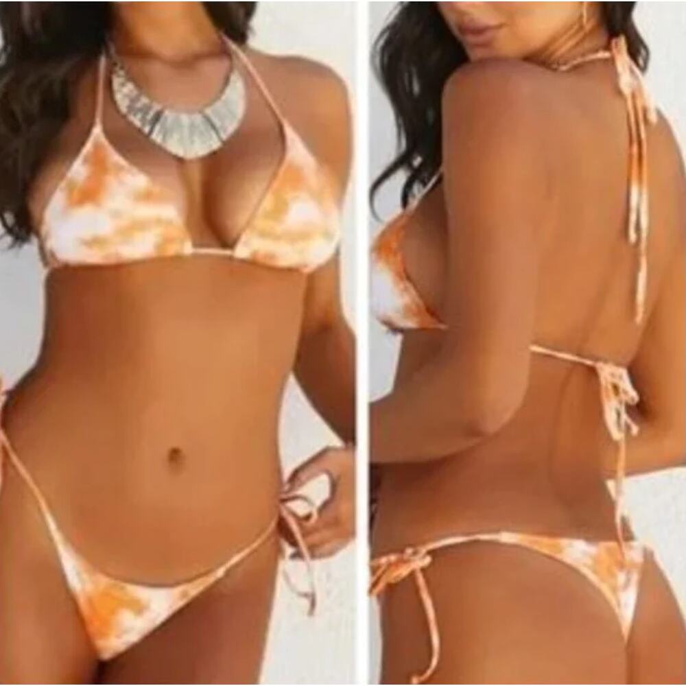NWT Naked Wardrobe Bikini Set in Orange Swirl